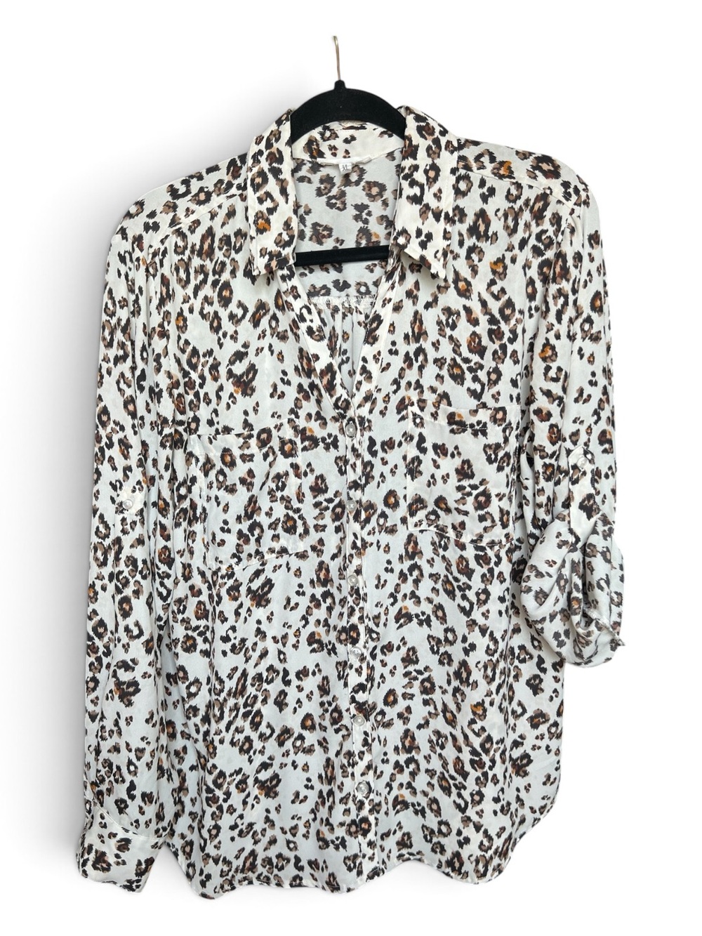 Maurices Leopard Print Button-Down Shirt - White with Brown & Black Spots